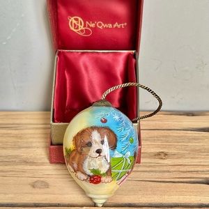 Ne'Qwa Art Puppy Dog Ornament “Best Gift Of All” Glass Christmas Ornament